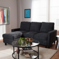 Baxton Studio R9002-Dark Grey-Rev-SF Greyson Modern And Contemporary Dark Grey Fabric Upholstered Reversible Sectional Sofa